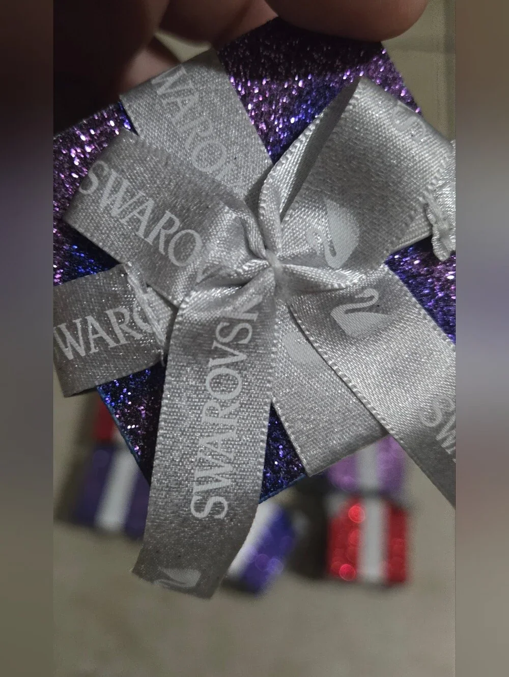 Swarovski Wooden decoration Box  with Silver Branded Ribbon